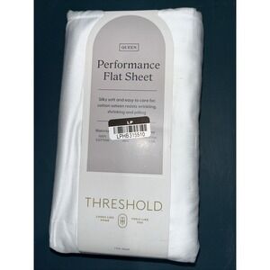 Threshold Performance Flat Sheet Queen White Cotton Sateen,